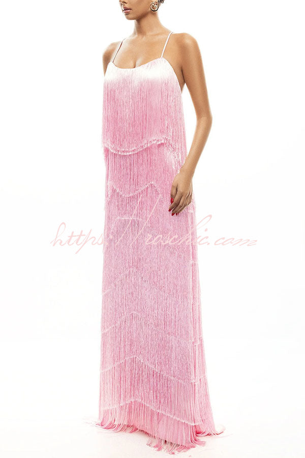 Dynamic Beauty Layered Tassel Design Back Tie-up Maxi Dress