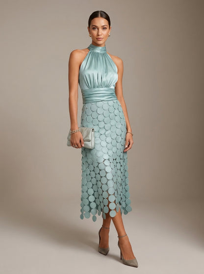 Pilar | Vestido Midi de Lunares con Cuello Halter