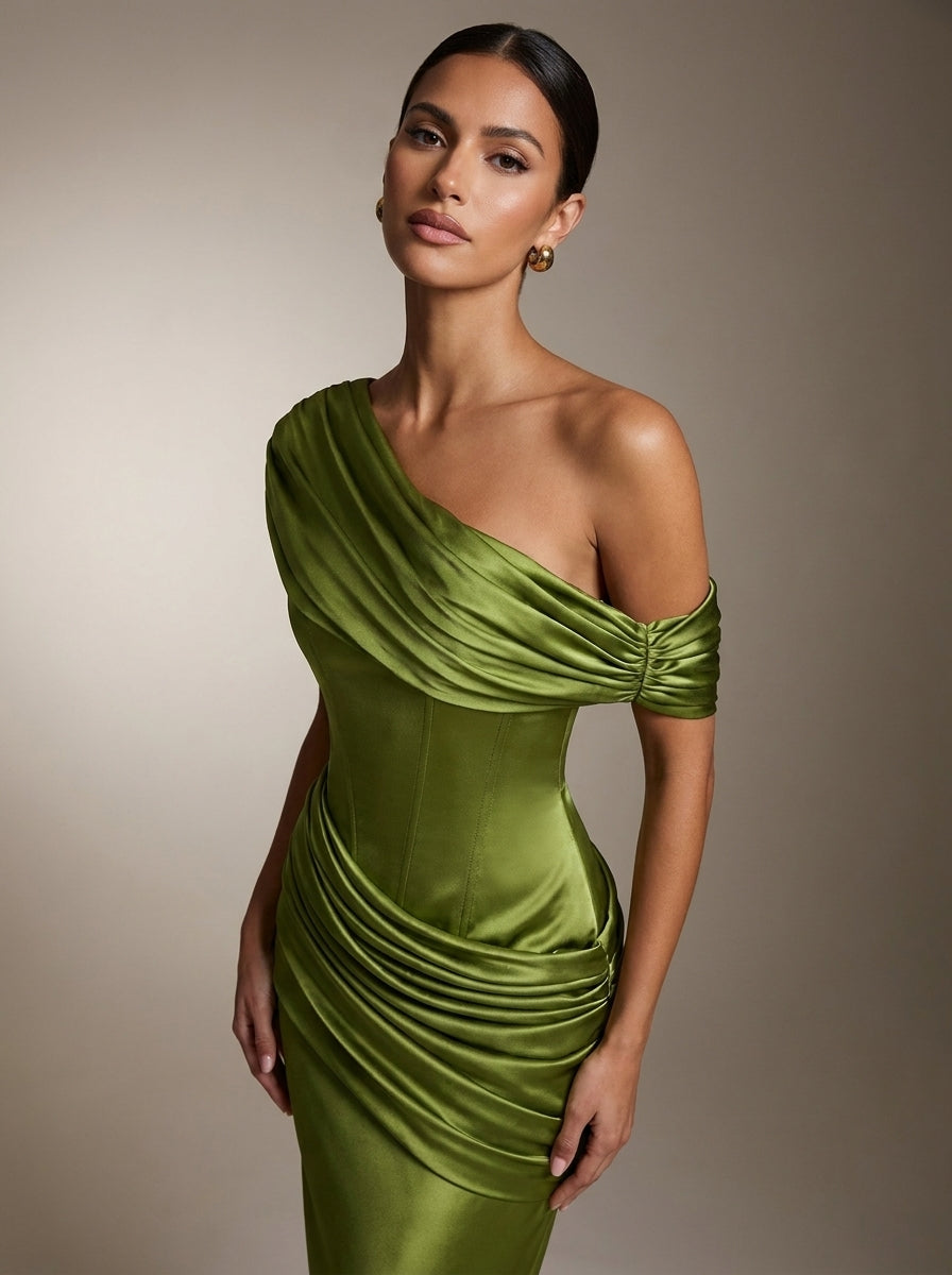 Lidia | Vestido Largo de Satén con Panel Desmontable