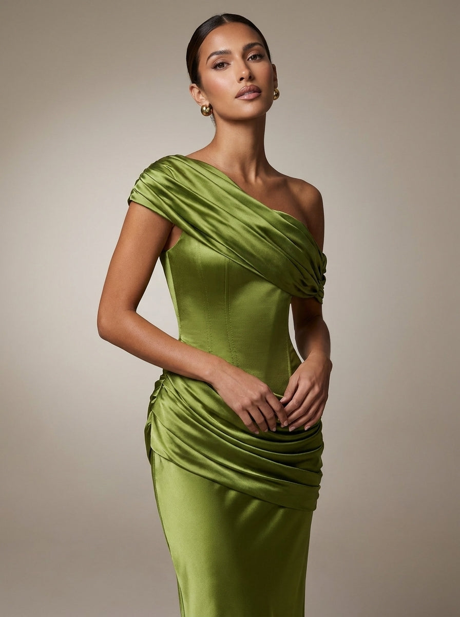 Lidia | Vestido Largo de Satén con Panel Desmontable