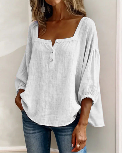 Olivia | Blusa de Lino y Algodón con Cuello Cuadrado