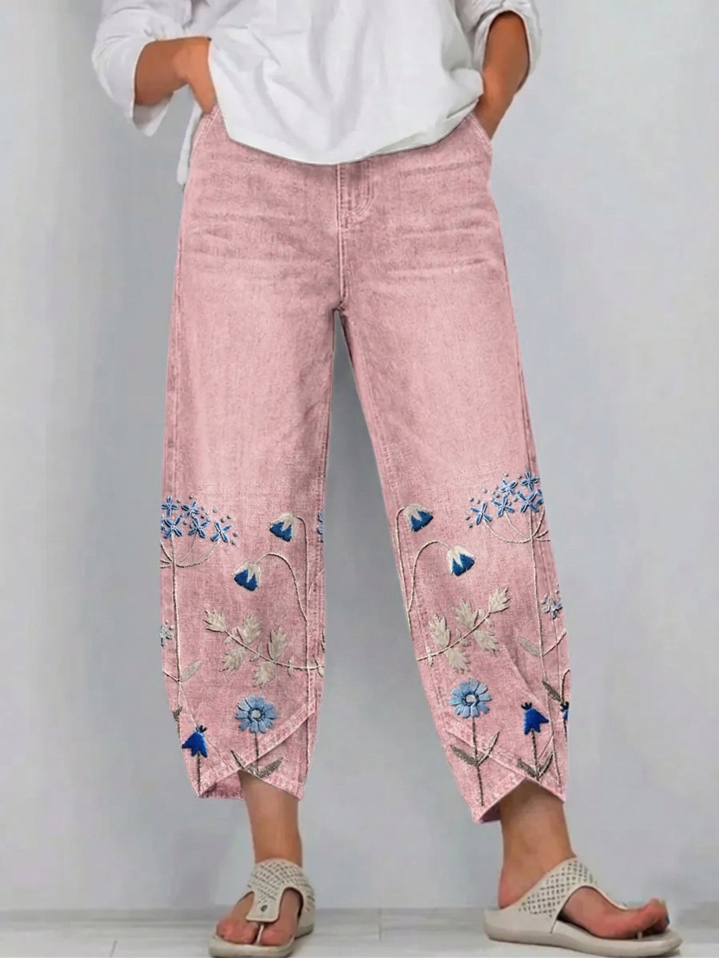 Fiorella | Pantalón Barrel de Algodón con Bordado Botánico