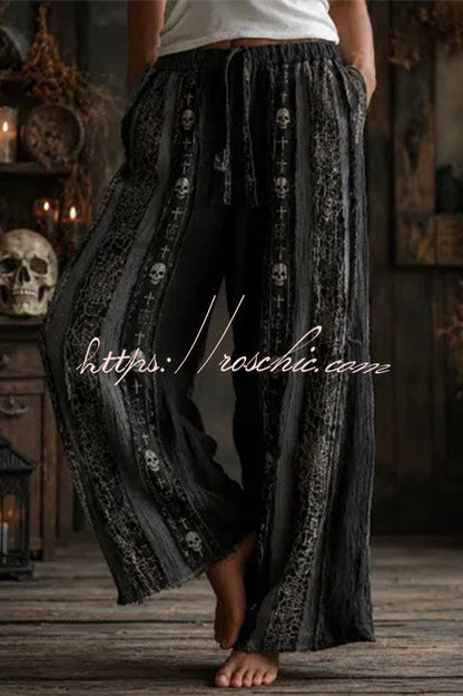 Halloween Dark-themed Printed Wide-Leg Pants