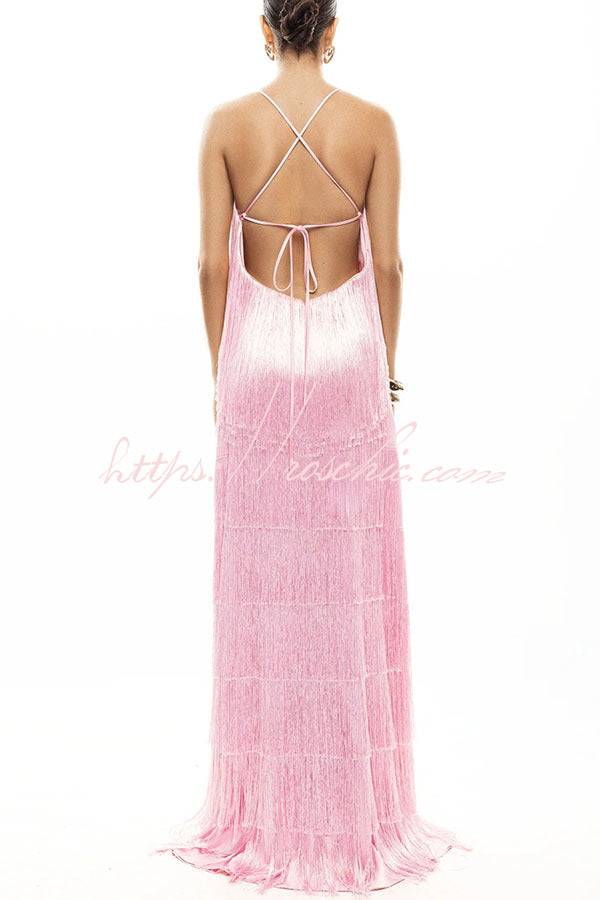 Dynamic Beauty Layered Tassel Design Back Tie-up Maxi Dress