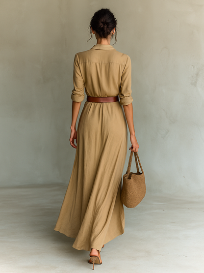 Elvira | Belted Lapel Maxi Dress