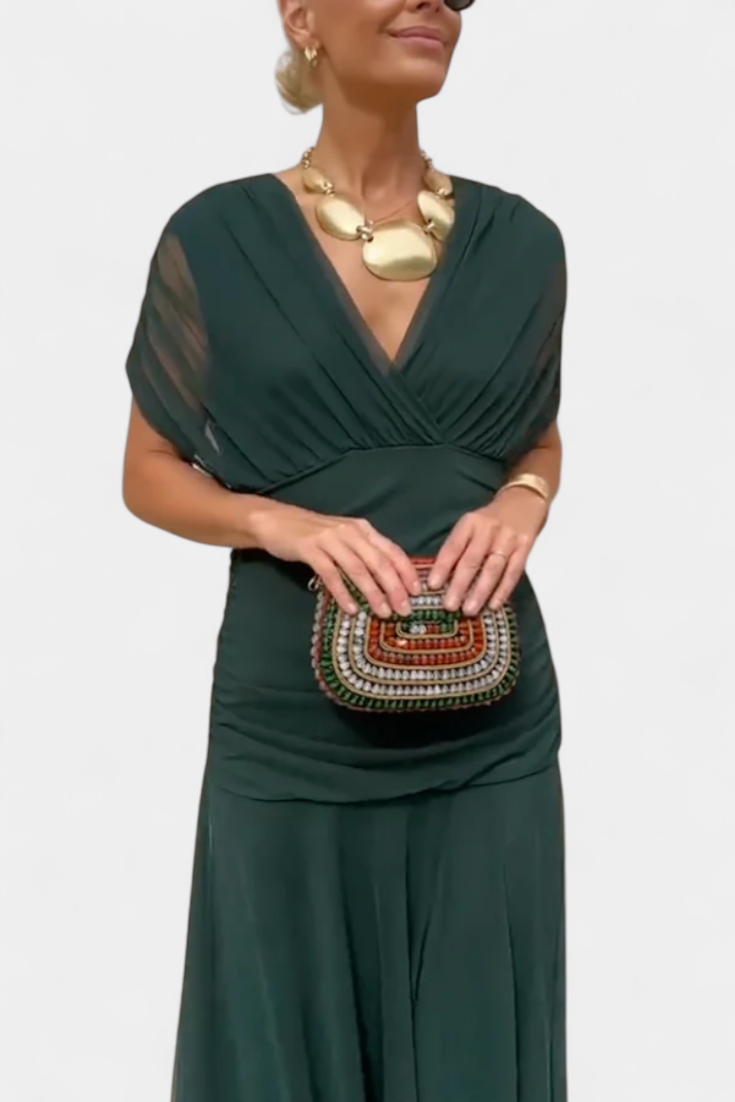 Florendra | Draped Maxi Dress with Convertible Neckline