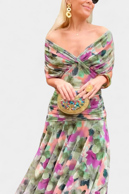 Florendra | Draped Maxi Dress with Convertible Neckline