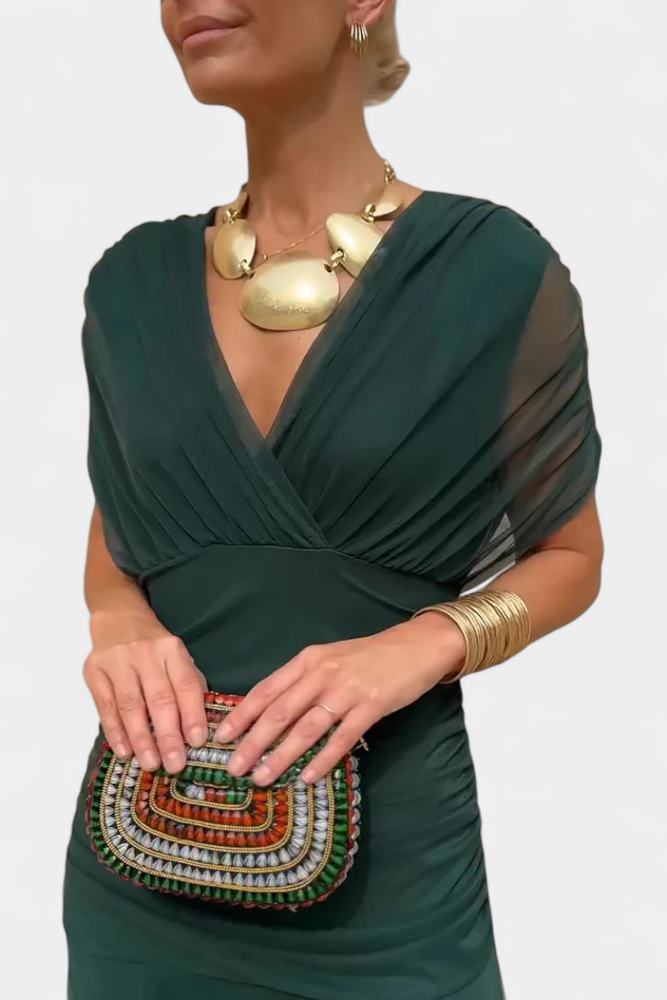 Florendra | Draped Maxi Dress with Convertible Neckline
