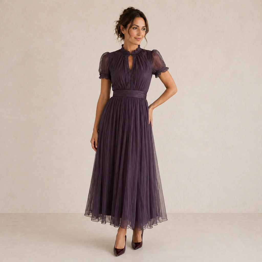 Sofía | Vestido Solène de Tejido Fluido con Detalles de Encaje