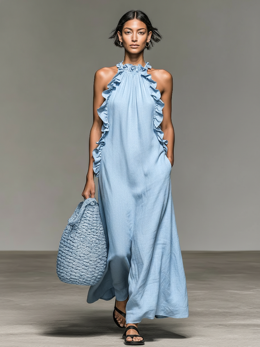 Delia | Vestido Largo de Volantes con Bolsillos