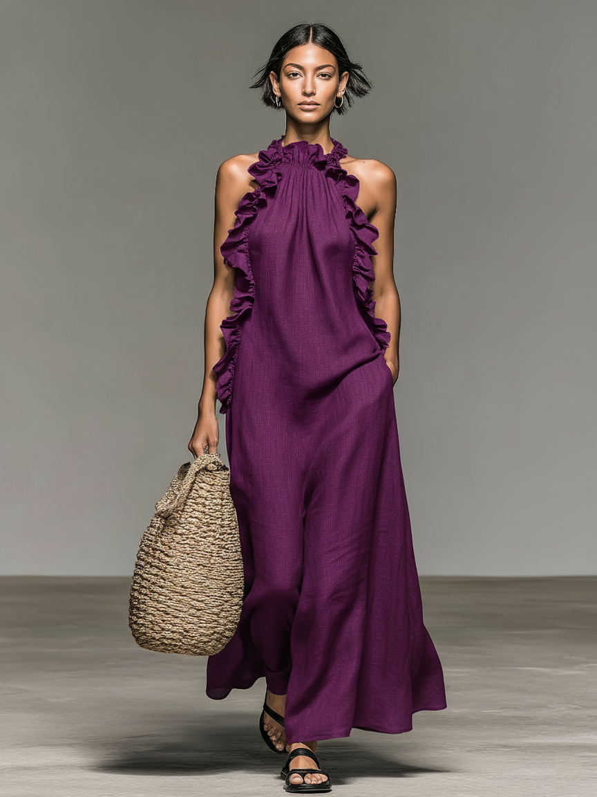 Delia | Vestido Largo de Volantes con Bolsillos
