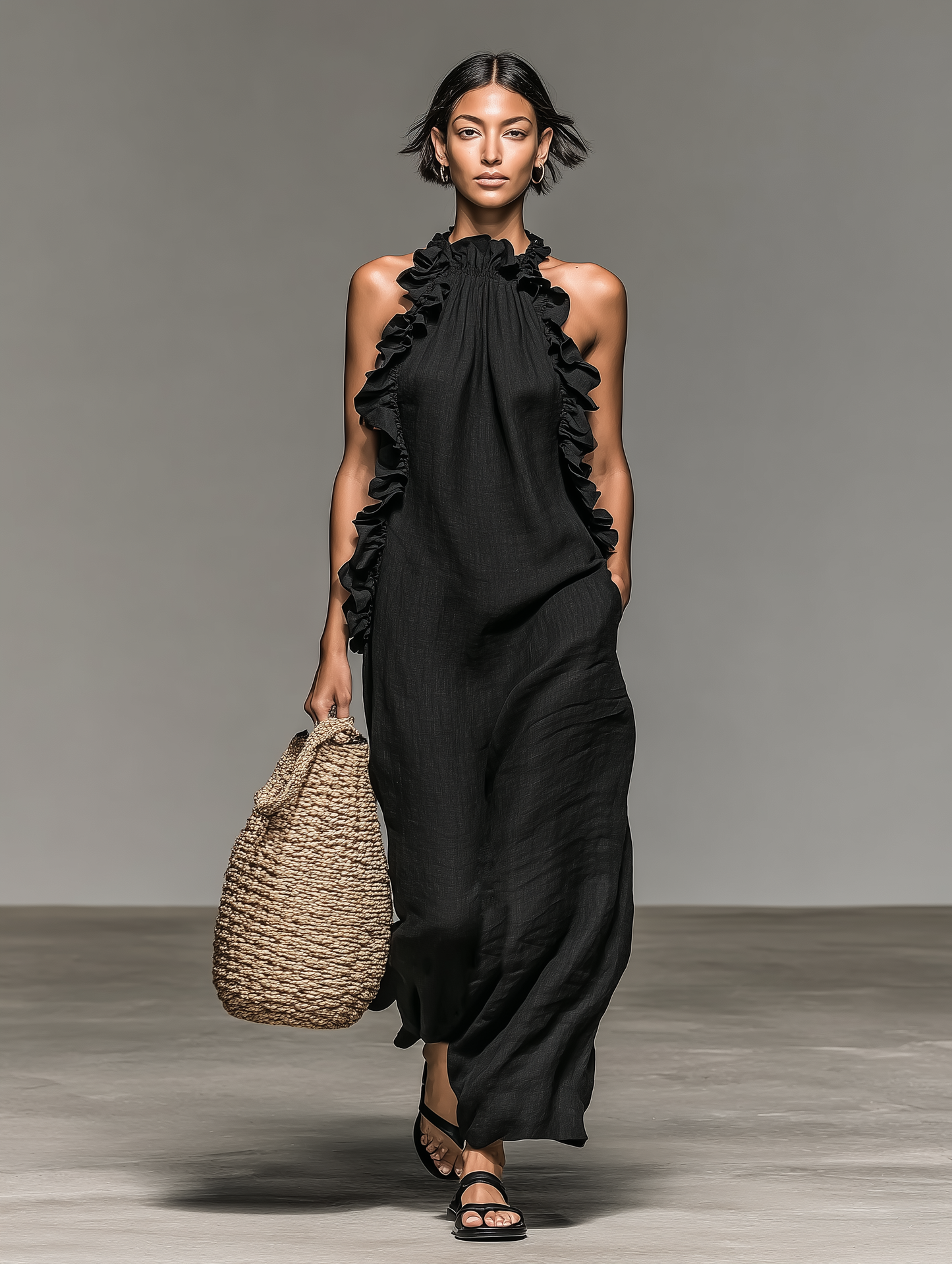 Delia | Vestido Largo de Volantes con Bolsillos