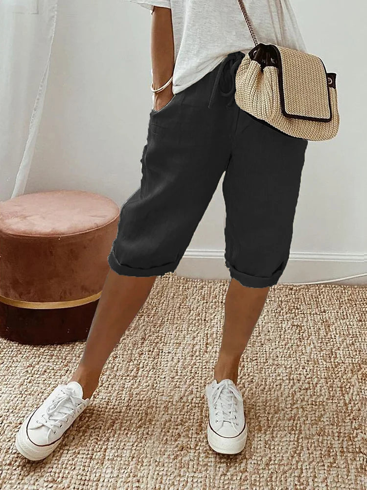 Olivia | Pantalón Corto Tipo Bermuda de Lino Estilo Capri