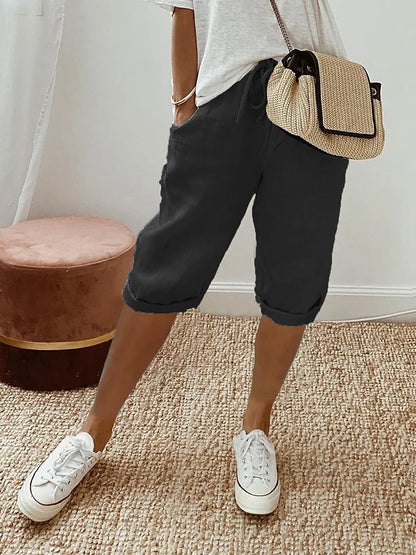 Olivia | Pantalón Corto Tipo Bermuda de Lino Estilo Capri