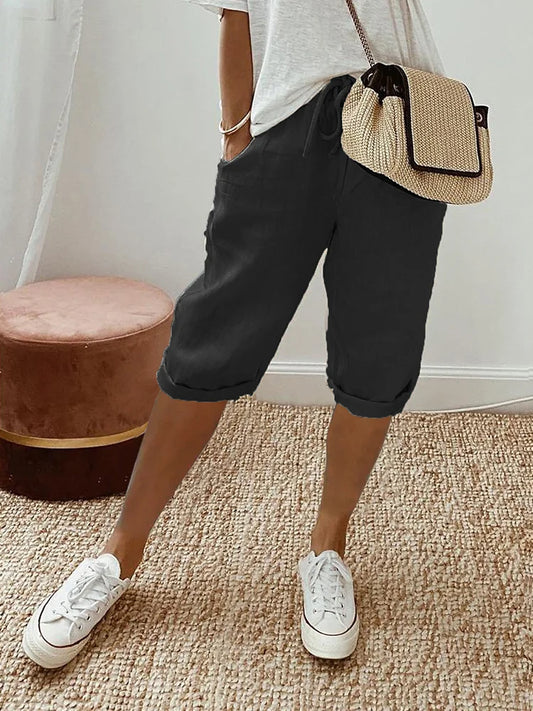 Olivia | Pantalón Corto Tipo Bermuda de Lino Estilo Capri
