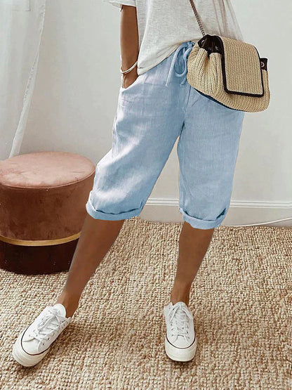 Olivia | Pantalón Corto Tipo Bermuda de Lino Estilo Capri