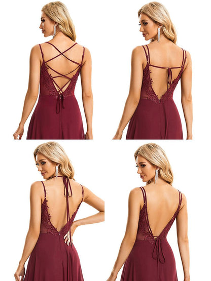 Belén | Vestido Largo de Gasa y Encaje con Espalda Descubierta