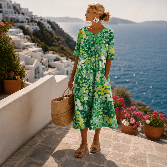 Manuela | A-line Linen Dress with Watercolor Print