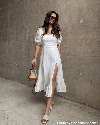 Xiana | Vestido Midi de Lino con Abertura