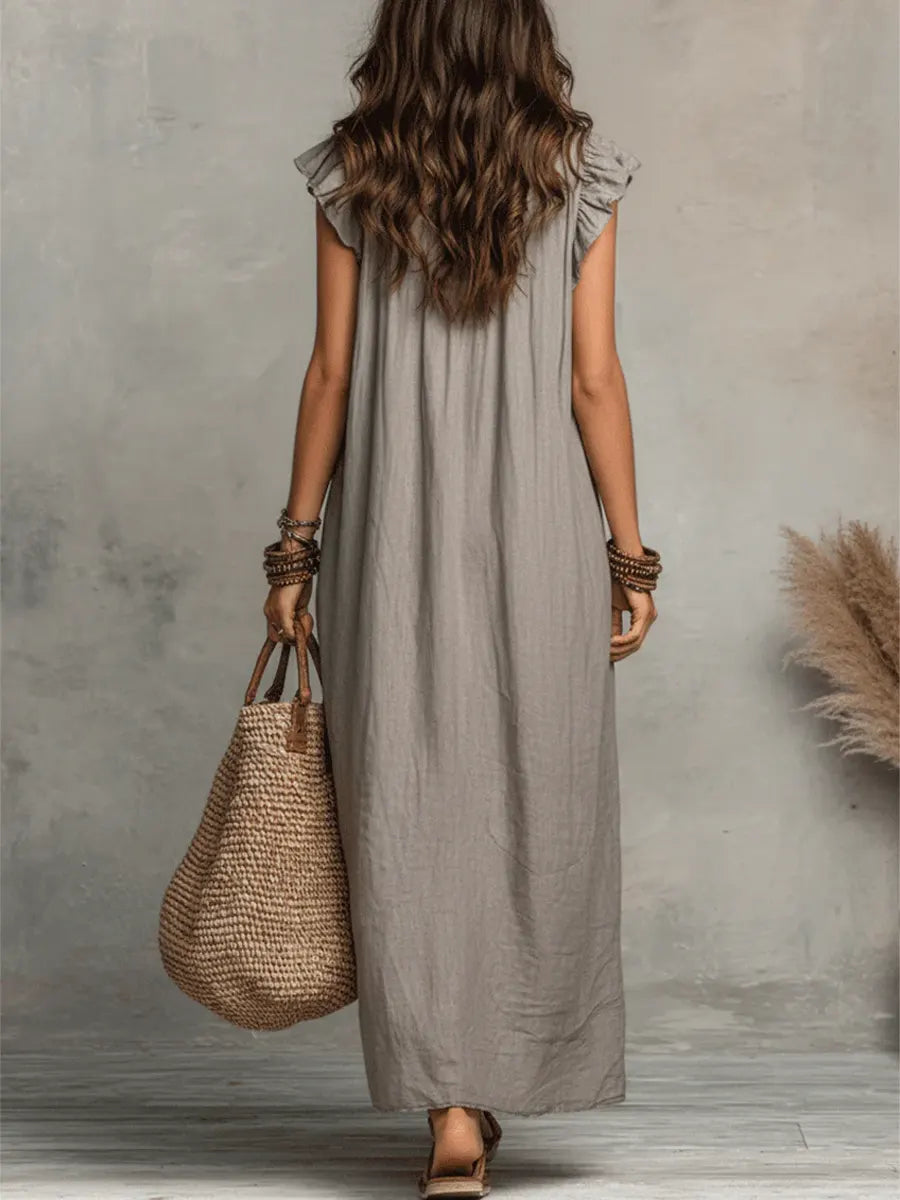 Lola | Vestido de Lino con Escote de Volantes