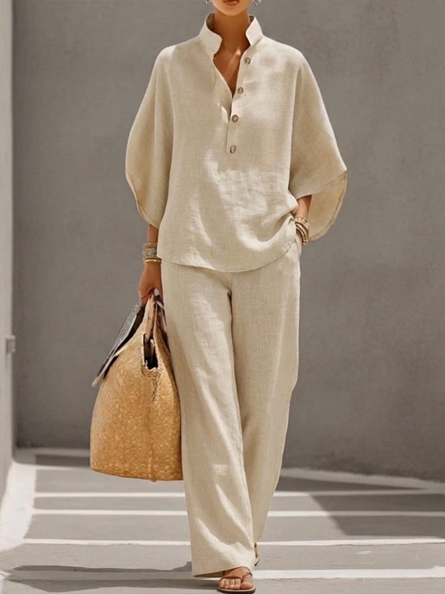 Amira | Conjunto de Lino y Algodón con Capa y Pantalón Ancho