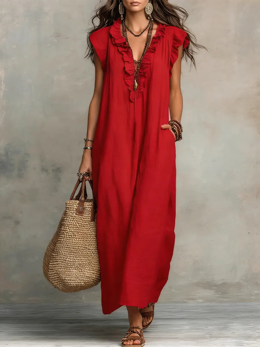 Alba | Vestido de Lino con Escote Volante