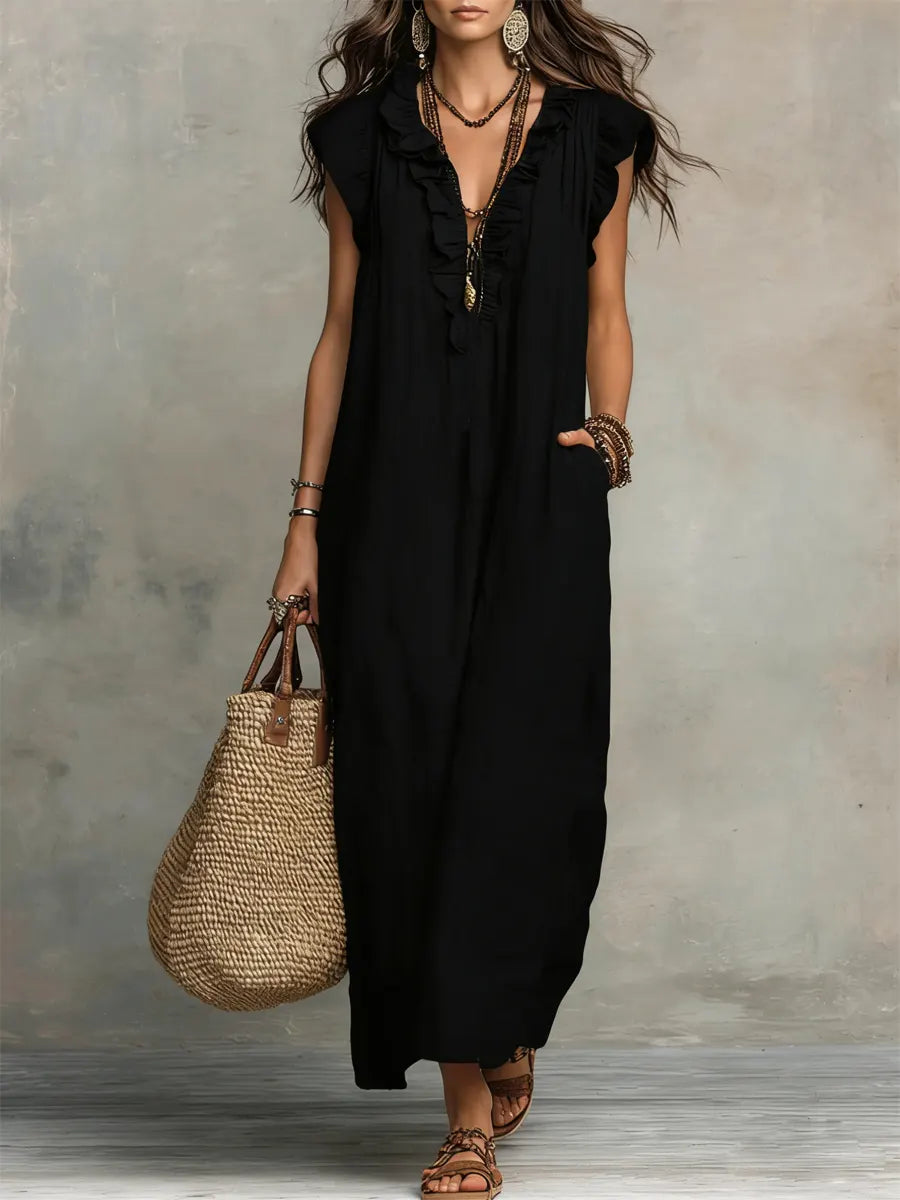 Alba | Vestido de Lino con Escote Volante