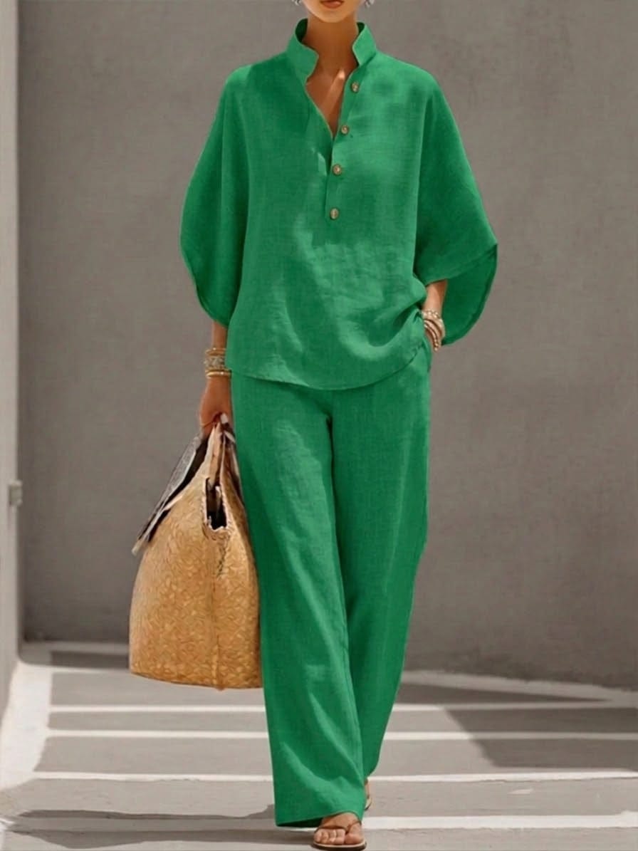 Amira | Conjunto de Lino y Algodón con Capa y Pantalón Ancho