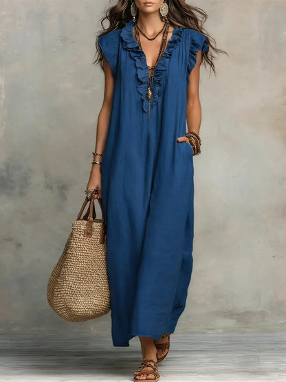 Lola | Vestido de Lino con Escote de Volantes