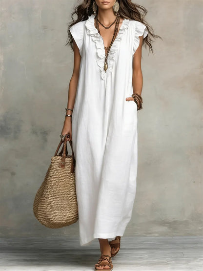 Lola | Vestido de Lino con Escote de Volantes
