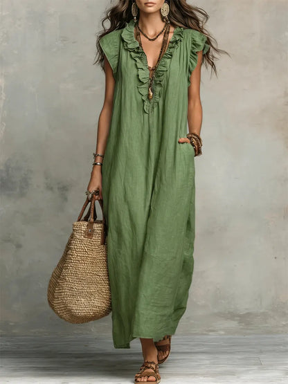 Alba | Vestido de Lino con Escote Volante