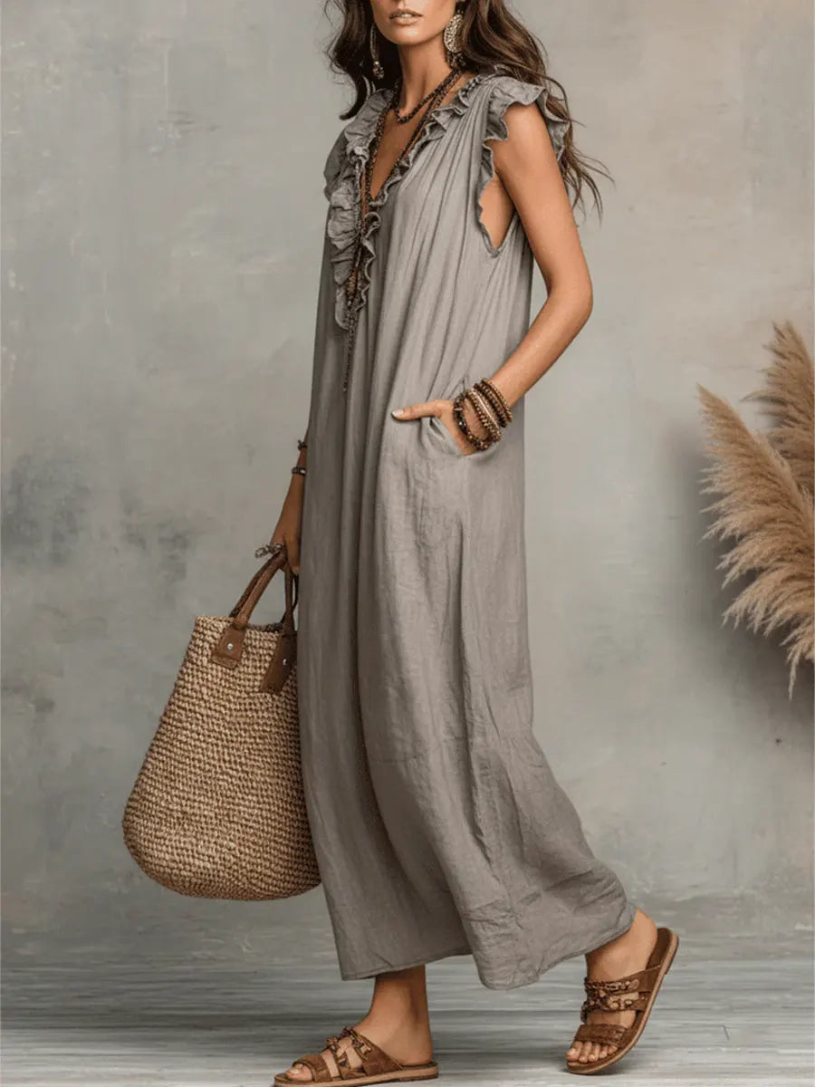 Alba | Vestido de Lino con Escote Volante