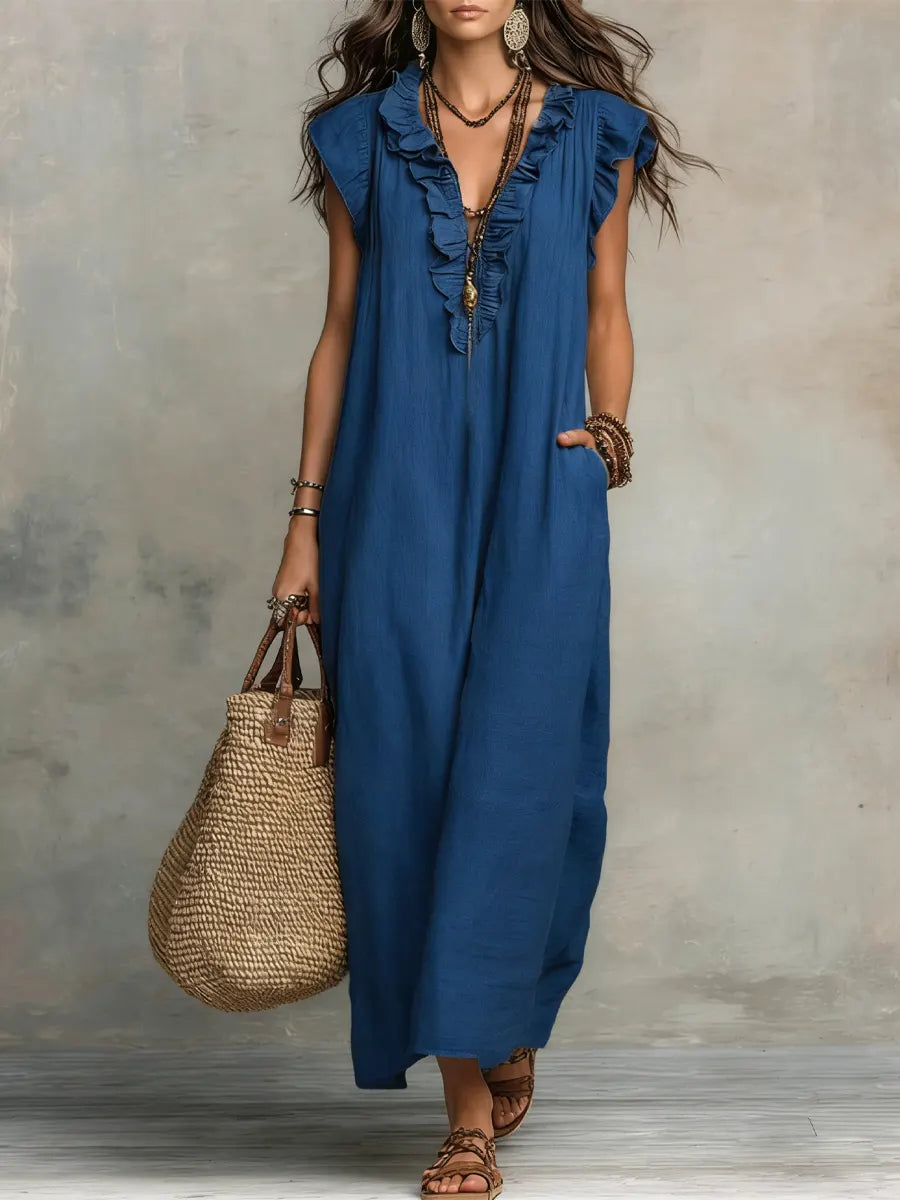 Alba | Vestido de Lino con Escote Volante