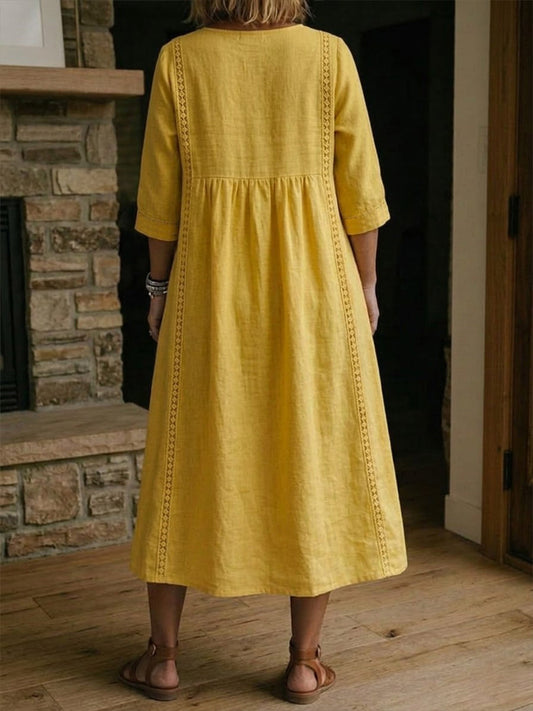 Martina | Washed Linen Dress with Lace Panels