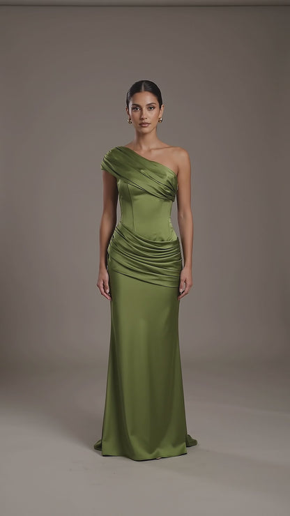 Lidia | Vestido Largo de Satén con Panel Desmontable