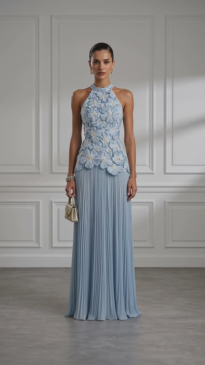 Ángeles | Vestido Largo con Bordado Floral en Relieve