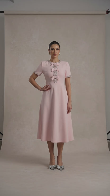 Irene | Vestido Midi con Lazo y Cristales