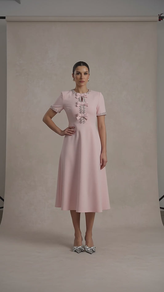Irene | Vestido Midi con Lazo y Cristales