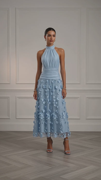 Beatriz | Vestido Midi de Tul con Aplicaciones Florales