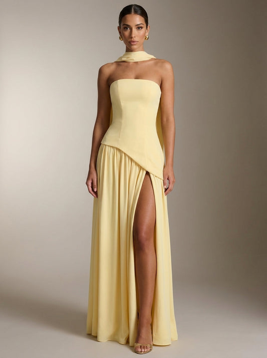 Ada | Vestido Largo Plisado con Hombros Descubiertos
