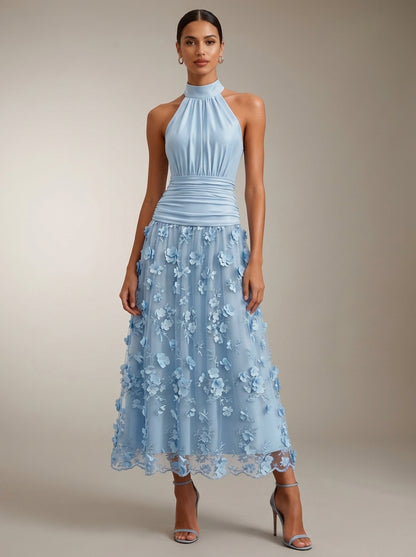 Beatriz | Vestido Midi de Tul con Aplicaciones Florales