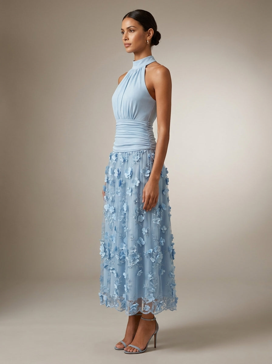 Beatriz | Vestido Midi de Tul con Aplicaciones Florales