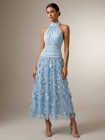 Beatriz | Vestido Midi de Tul con Aplicaciones Florales