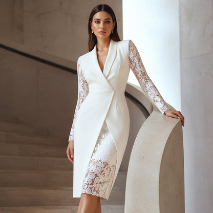 Simona | Vestido Esmoquin Ceñido con Encaje