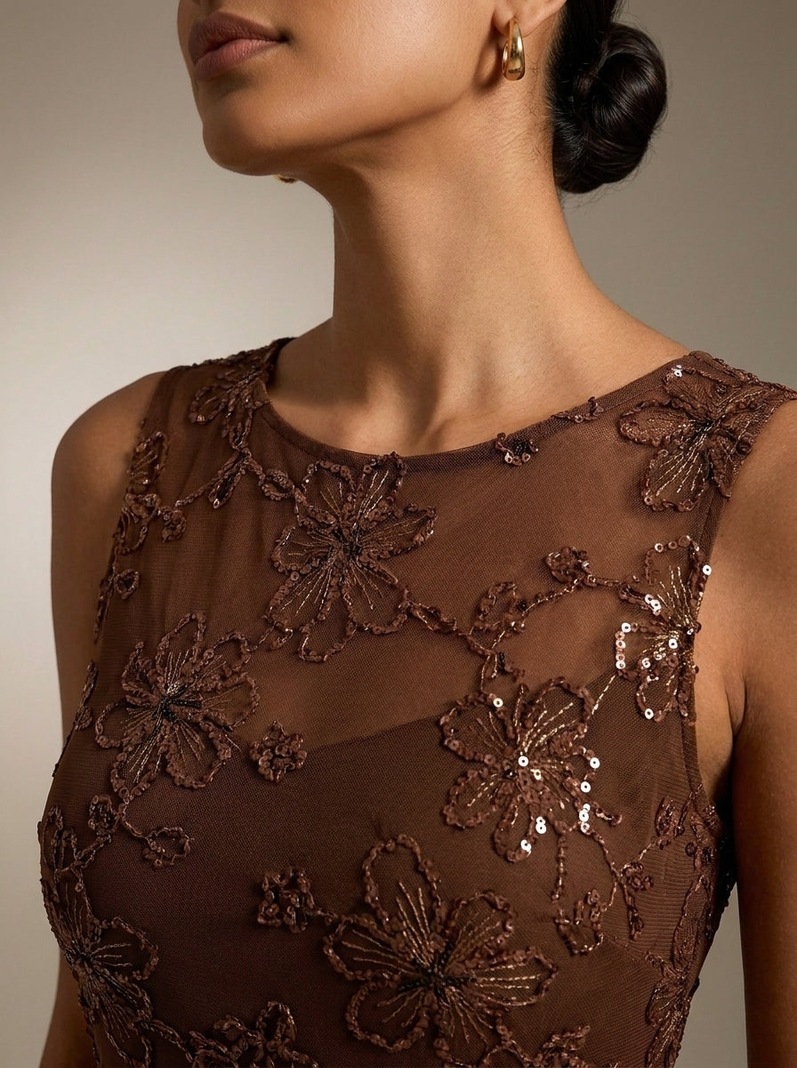 Soledad | Vestido Largo de Jacquard con Lentejuelas
