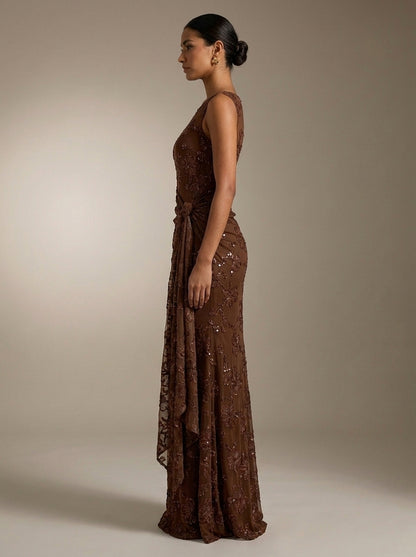 Soledad | Vestido Largo de Jacquard con Lentejuelas