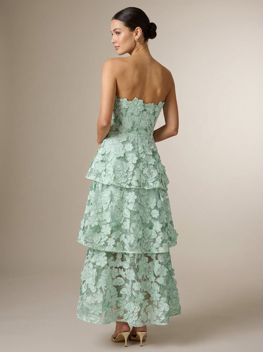 Sonia | Vestido Largo de Volantes con Bordado Floral