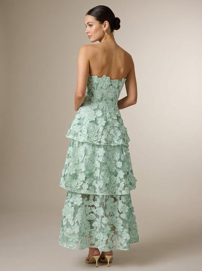 Sonia | Vestido Largo de Volantes con Bordado Floral