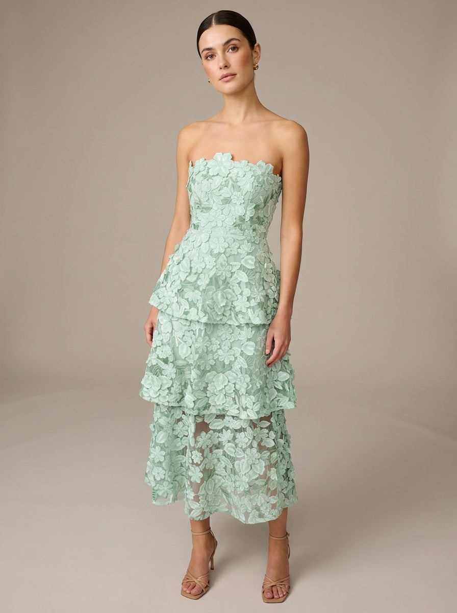 Sonia | Vestido Largo de Volantes con Bordado Floral