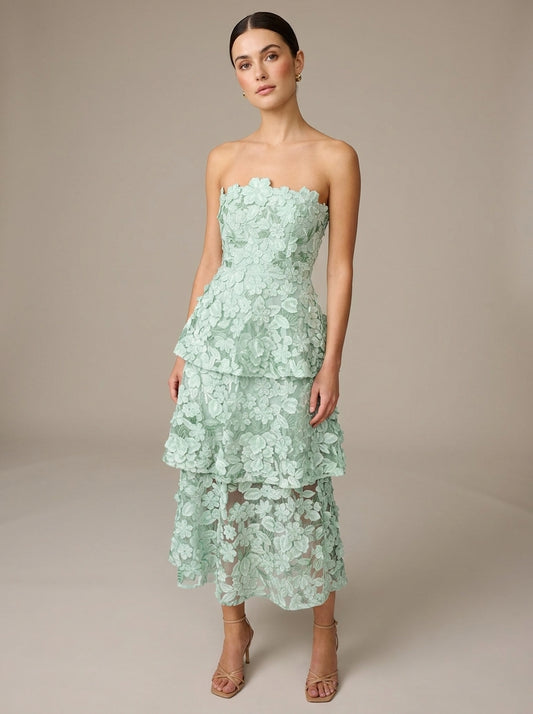 Sonia | Vestido Largo de Volantes con Bordado Floral